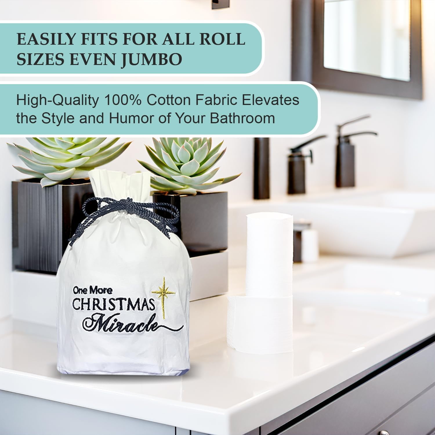 Born Uncommon Toilet Paper Roll Cover - 9" x 5.5" Reusable Cotton Toilet Paper Cover with Drawstring Closure – Decorative Bathrooms Tissue Roll Storage Bag