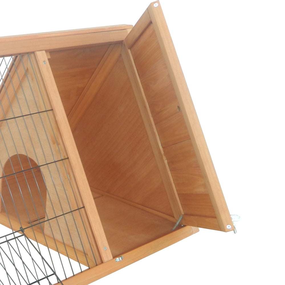 Yellow 46" Wooden A-Frame Outdoor Rabbit Hutch with Run & Ventilated Wire