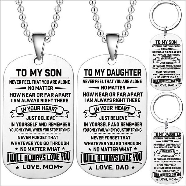 Collar y llavero de moda para niños, regalo de acero inoxidable para mi hijo e hija, simplemente haz lo mejor que puedas, amor, mamá, papá, cumpleaños, graduación, regalo DIY