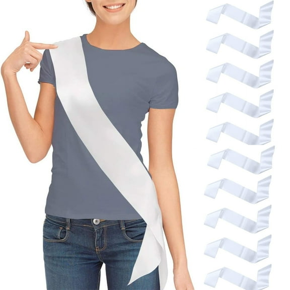 FASTBIRD 10Pcs Sashes Blank Sashes for Pageants,Senior Sashes, Satin Sashes Custom Personalized Sashes, Party Decorations, Party Accessory for Wedding Hen Party Birthday (White)