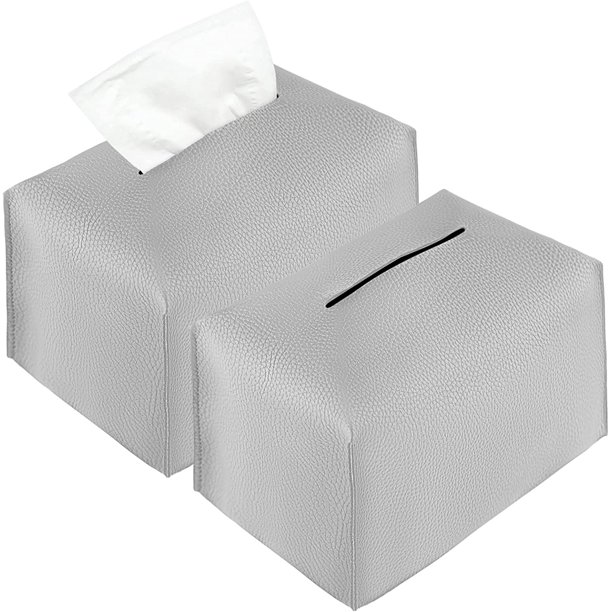 Juego de 2 fundas para cajas de pañuelos, rectangulares de piel sintética, moderno estuche para pañuelos para servilletas de papel facial, decorativo para baño/dormitorio/oficina/sala de estar/coche -