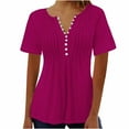 thumbnail image 2 of Frostluinai Tunic Tops for Women Button Up Henley Shirts Short Sleeve Pleated T Shirts Solid Color Summer Blouses Lightweight Tee Shirts, 2 of 3