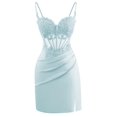 thumbnail image 1 of Vestido de bienvenida Clothfun con apliques de encaje satinado, azul claro, 1 of 7