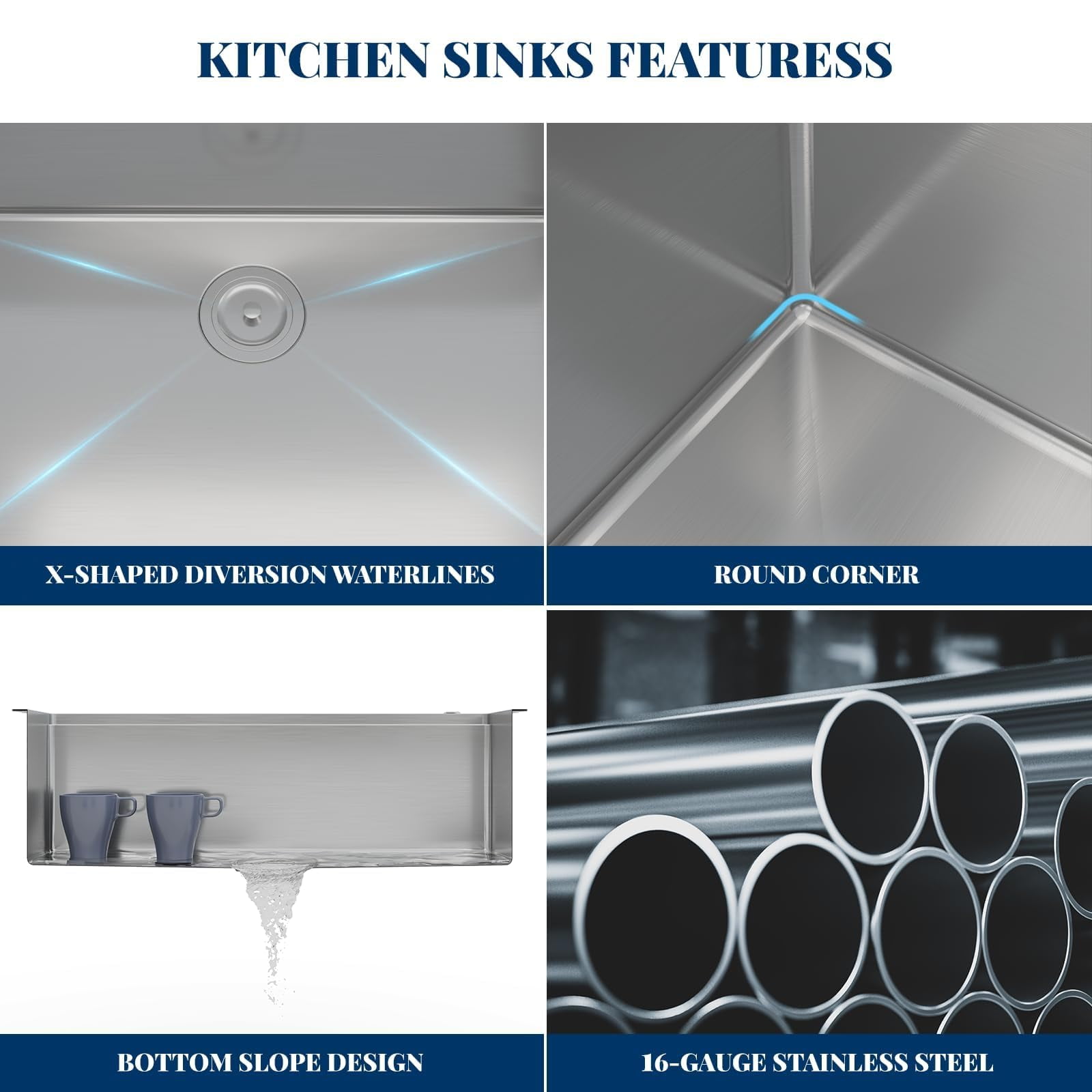 30 x 22 Inch Drop-In Kitchen Sink, T304 Stainless Steel Single Bowl Top Mount, Reveal Rim, 10" Deep Brushed Finish, Bottom Grid and Drain Included