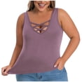 thumbnail image 6 of Women's Criss-Cross V Neck Tank Top with Built-in Bra and Padded Support Featuring Soft Stretchy Fabric Purple XXL, 6 of 7