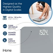 iHome Digital Battery Powered Bathroom Scale with Backlit LCD 400 lbs Capacity, Gray