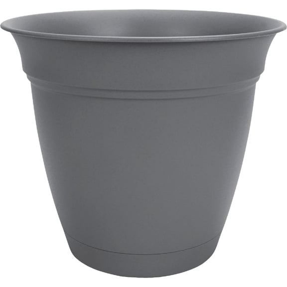 The HC Companies 16 Inch Eclipse Round Planter with Saucer - Indoor Outdoor Plant Pot for Flowers, Vegetables, and Herbs, Warm Gray