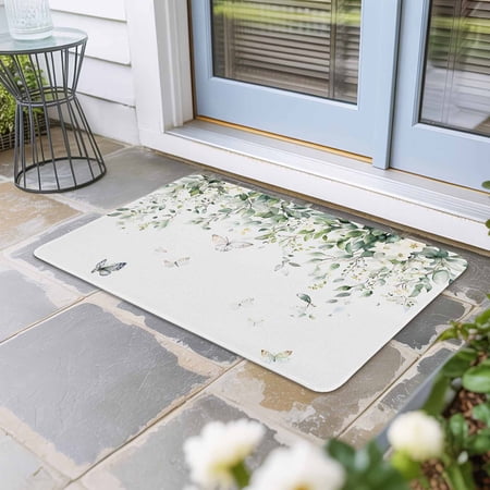Eucalyptus Door Mat Indoor Outdoor, Butterfly Sage Green Leaf Farmhouse Plant Non Slip Welcome Mat with Rubber Backing, Absorbent Fabric Front Door Mats Entryway Rug for Home Patio Entrance 20"x31.5"