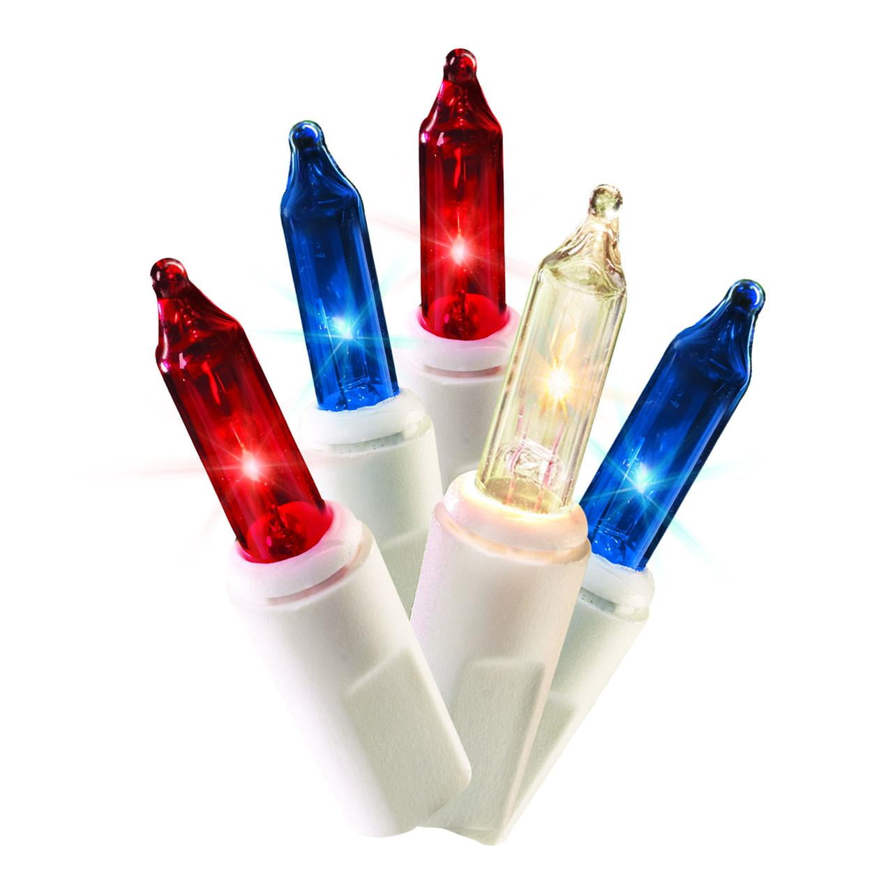 Way to Celebrate Patriotic Indoor Outdoor Mini Lights, with White Wire
