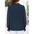 thumbnail image 2 of Blusa PRETTYGARDEN de encaje de manga larga con ojales para mujer, azul marino, 2 of 8