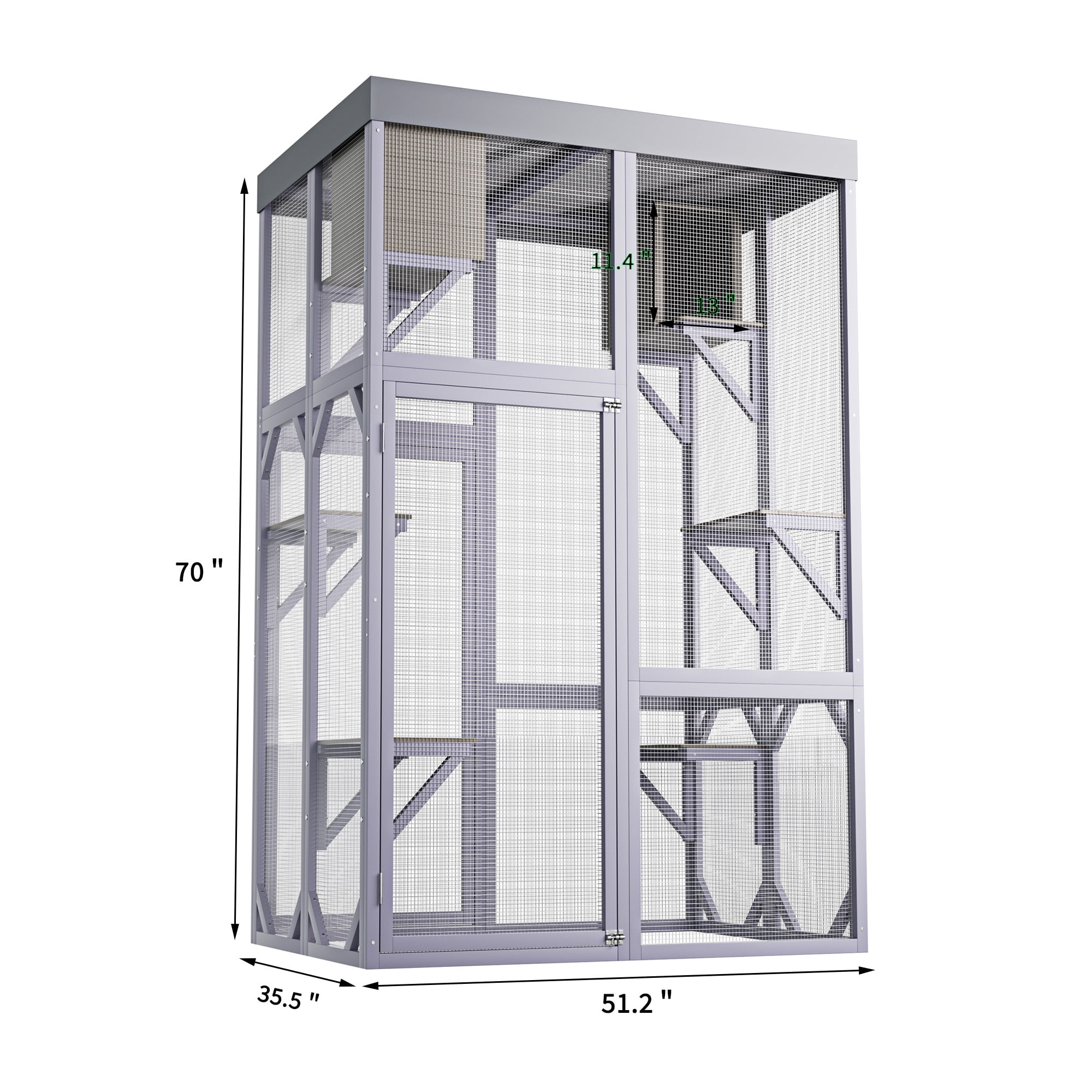ZephyPaws Large Catio Outdoor Cat Enclosure Window Access,Wooden Kitty Cage with Resting Room & 4 Platforms for Multiple Feral Cats,Cat House Attached to Window,Pet Door for Patio Indoor