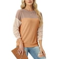 thumbnail image 2 of JWD Women's Top Fashionable Color Blocked Long Sleeved Round Neck Knitted Casual Loose Pullover Shirt Warm Shirt Top PJ-Camel Apricot Yellow L, 2 of 8