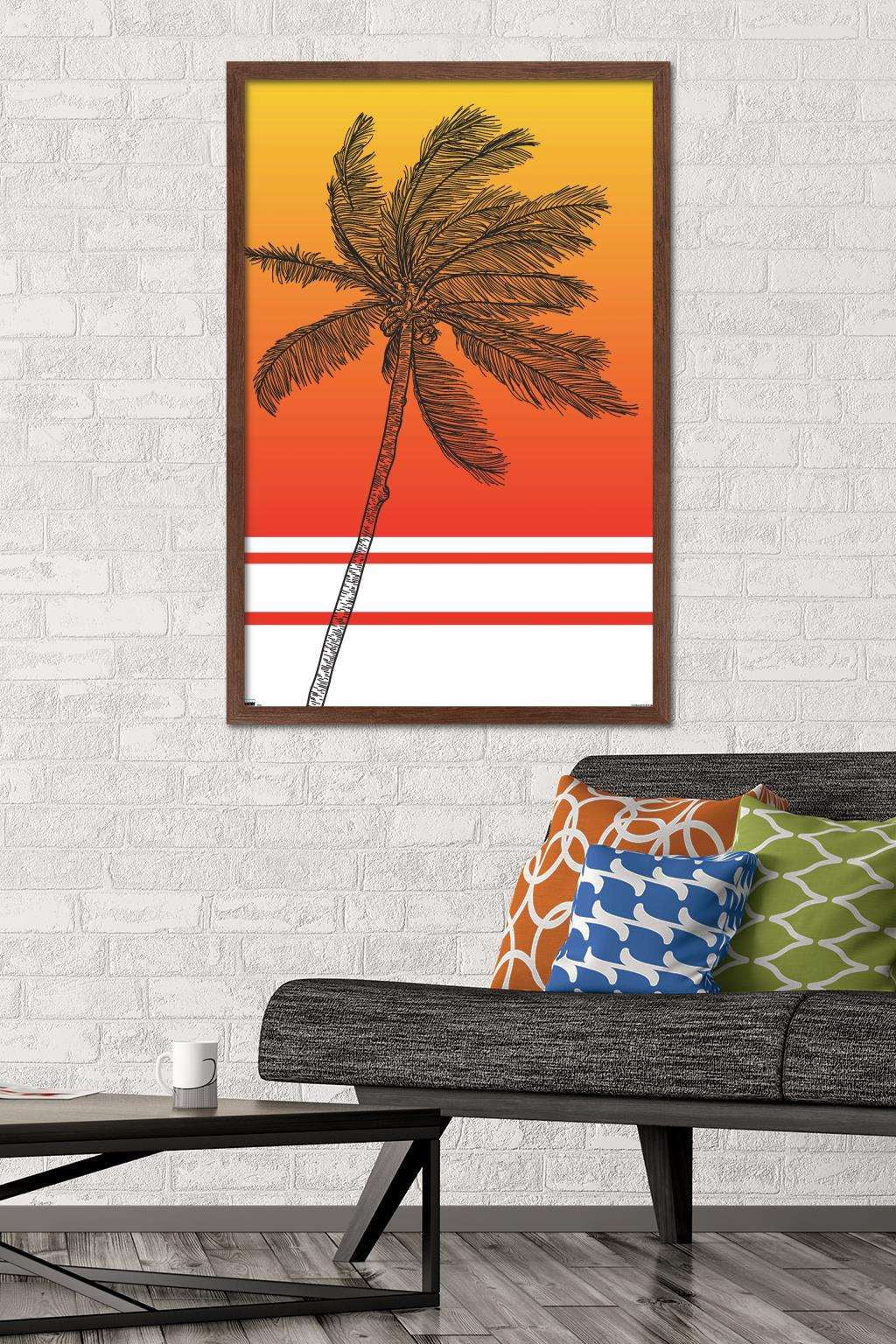 Line Art - Palm Tree Wall Poster, 22.375" x 34", Framed