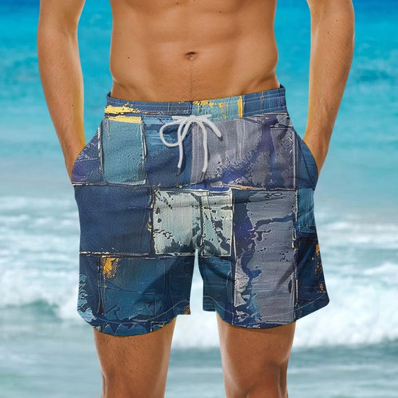 guisaled Swim Suits For Men Swim Shorts for Men Quick Dry Elastic Waisted Swim Trunks Summer Lightweight Loose Fit Patchwork Hawaii Beach Swim Buttom