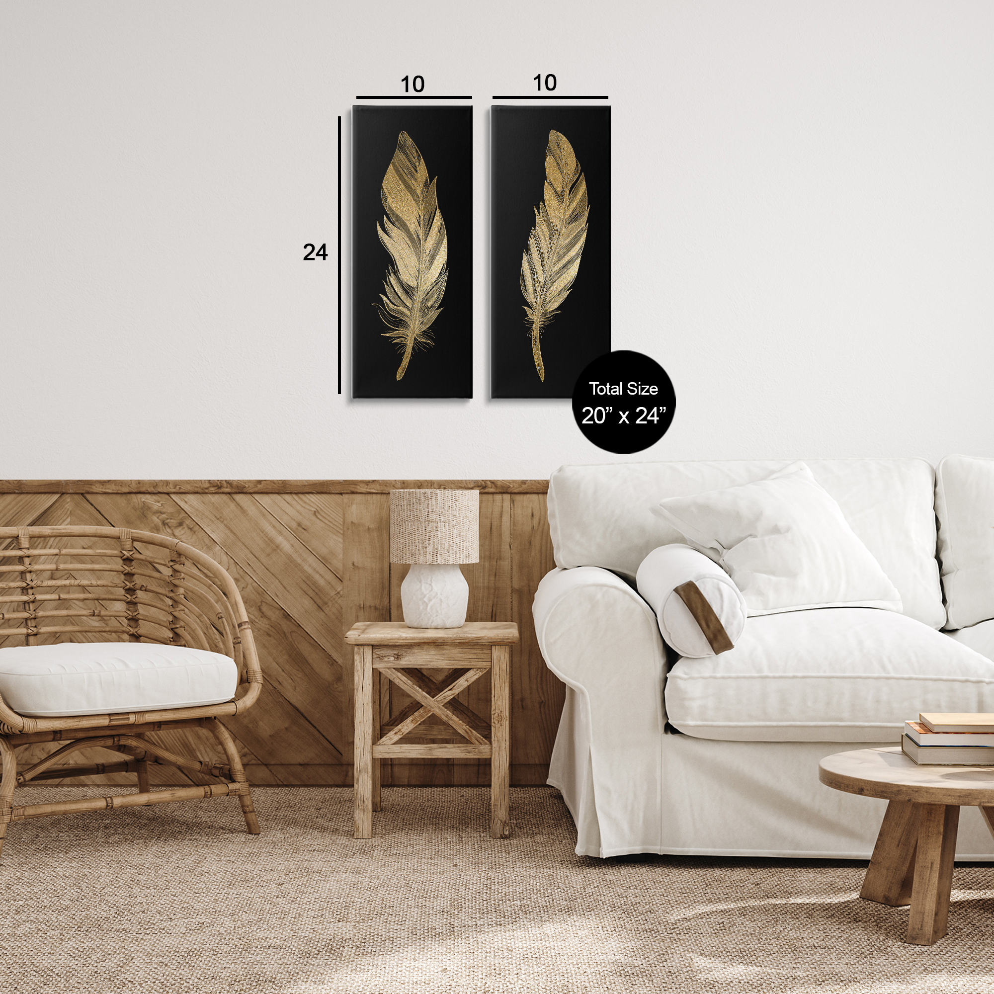 Glam Detailed Feather 2 Piece Canvas Wall Art Set, design by Kim Allen
