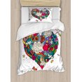 thumbnail image 1 of Doodle Twin Size Duvet Cover Set, Hand Drawn Love Doodle Hearts Clouds Lovely Cats and Birds Baloons Giant Heart Shape, Decorative 2 Piece Bedding Set with 1 Pillow Sham, Multicolor, by Ambesonne, 1 of 3