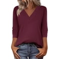 thumbnail image 2 of HLKJKLS Long Sleeve Shirts For Women Long Sleeve V Neck Casual Basic Tee Trendy Fall Loose Fit Red S-3Xl, 2 of 6