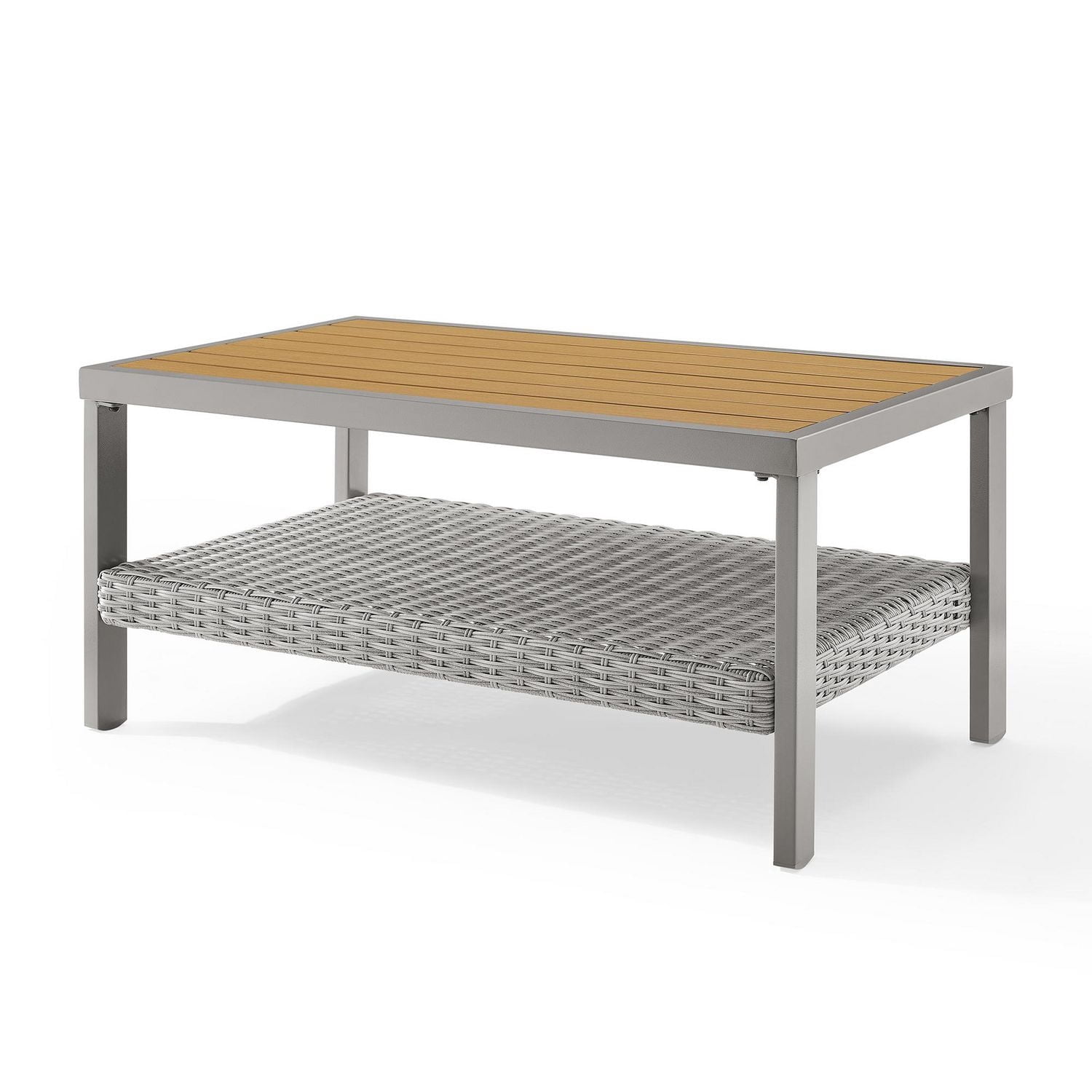 Songmics Home Sencillo Collection - Coffee Table with Storage, Rattan & Faux Wood, Gray and Beige