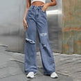 thumbnail image 2 of Tiweut Jeans for Women Ripped Straight Leg Denim Long Pants Wide Leg Distressed High Waist Loose Fit Trousers BU2,XS, 2 of 8