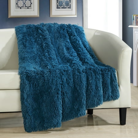 throw teal faux fur blanket decorative soft 50x60 juneau shaggy plush ultra chic super