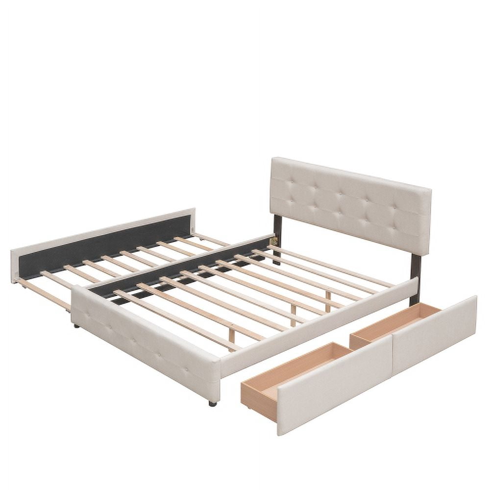 Upholstered Queen Size Bed with 4 Storage Drawers,Upholstered Platform Bed Frame with Stud Trim Headboard and Footboard,Velvet Queen Storage Bed for Teens Adults,Blue