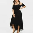 thumbnail image 2 of Womens Dresses Vacation, Summer Plus Size Maxi Dresses for Wedding Guest Women Sexy Lace Cold Shoulder Short Sleeve Crewneck Long Dress, 2 of 7