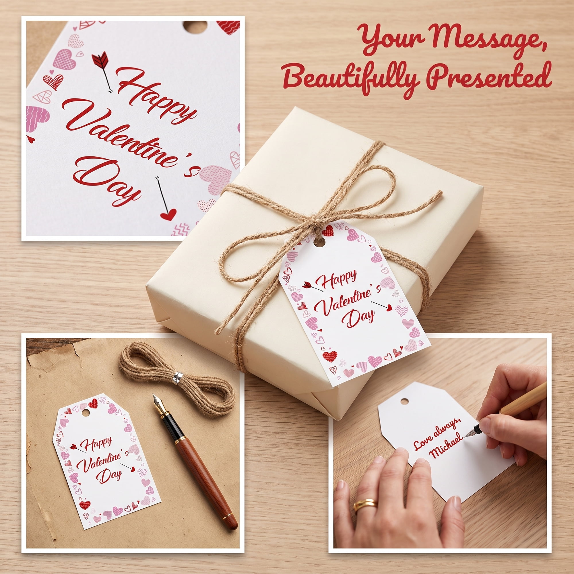 Unique Bargains Gift Tags with Twine for Present Wrapping and Crafting Heart Border 2" x 3.1"