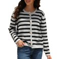 thumbnail image 1 of Cardigan Rayé pour Femmes, Manches Longues, Col Rond, Boutonné, 1 of 8