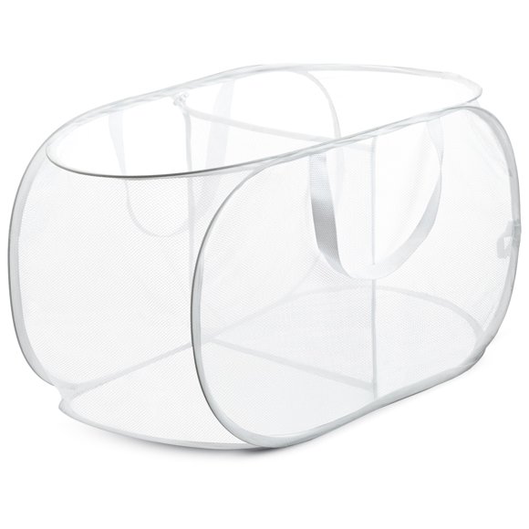 Cesta de lavandería plegable: emergente y plegable, material de malla duradero, se pliega para almacenamiento, asas de fácil transporte. Gran cesta para dormitorio universitario, lavandería o viajes.