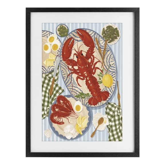 Stupell Industries Farmhouse Lobster For Lunch Platter Black Framed Print Under Glass, 14 x 20, by Vero Illustrates