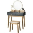 thumbnail image 1 of Giantex Vanity Set w/Lighted Mirror, Bedroom Dressing Table w/Padded Stool, 3-Color Touch-Screen Dimming Light & 4 Drawers, Black, 1 of 8