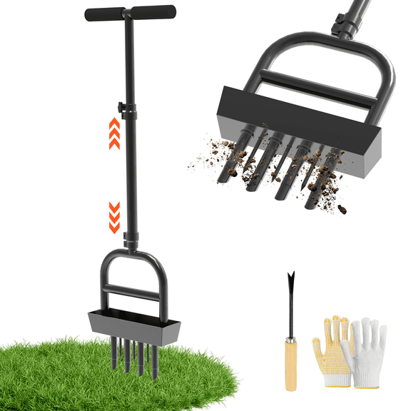 Yacona Manual Lawn Aerator Tool, Grass Aerator with Padded T-Handle, Yard Garden Tools, Black