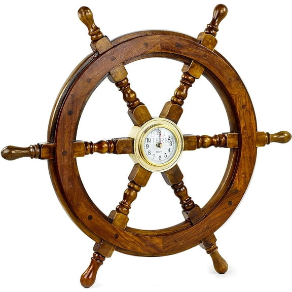 RedSkyTrader 24" Ship Wheel Clock: Boat Decoration