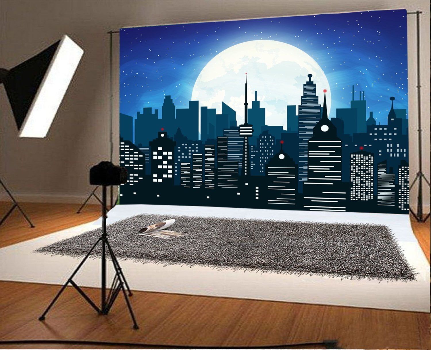 City Moonlight Night Vector Backdrop 7x5ft Photography Background Photos Video Studio Props
