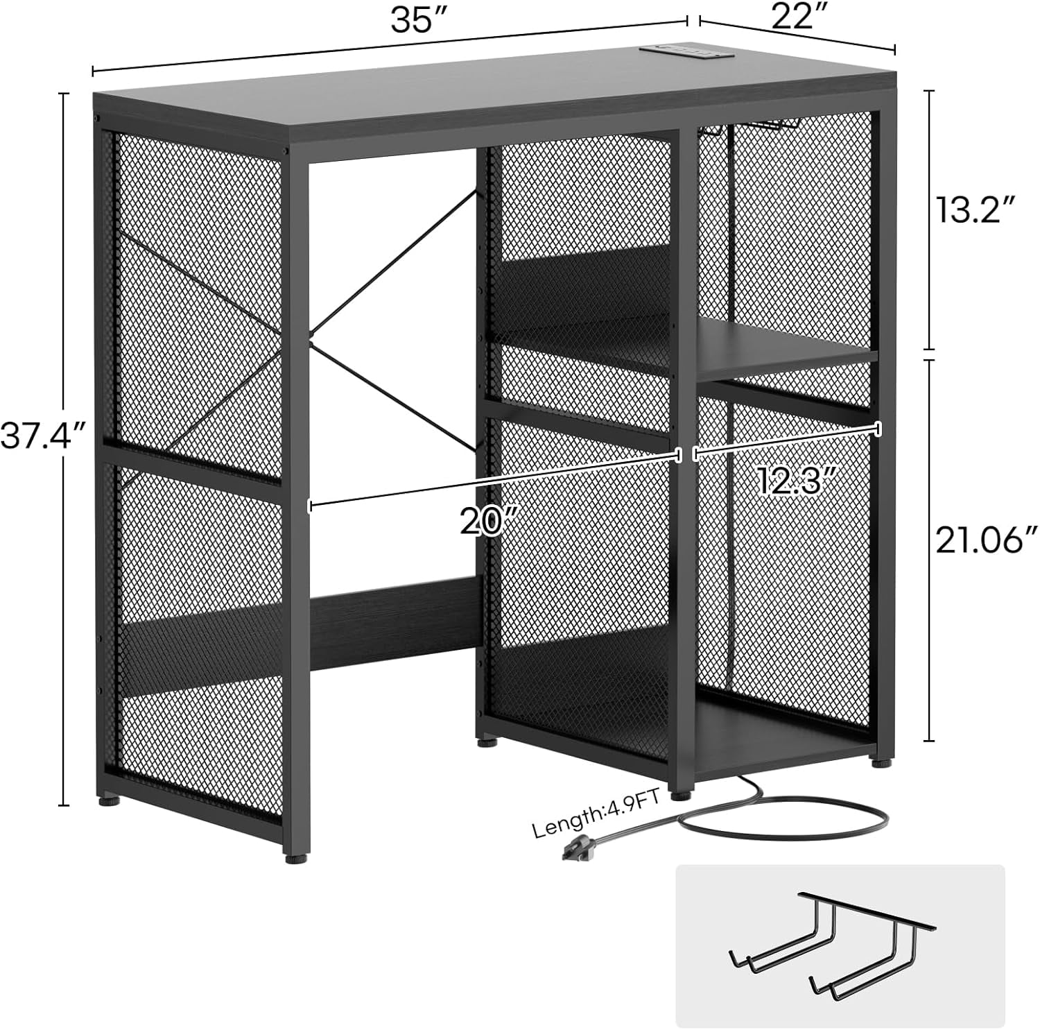 iSunirm Mini Fridge Stand with Storage Shelves, Kitchen Bakers Rack Microwave Stand with Charging Station & Glass Holder for Dining, Kitchen, Living Room, Black
