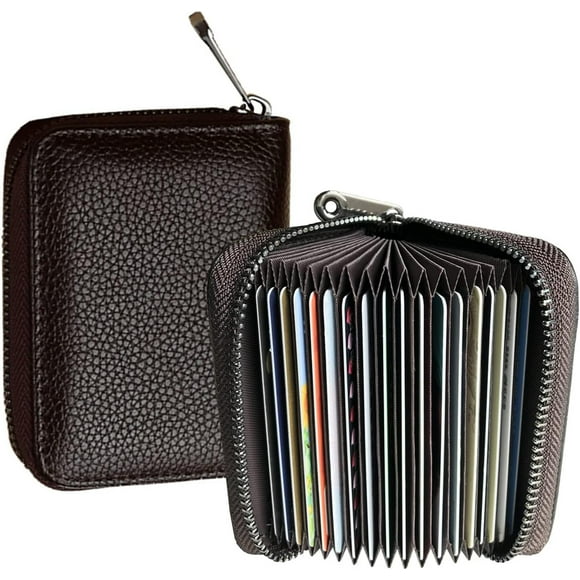 Zhuge Billetera con bloqueo para 20 tarjetas, tarjetero, billetera con cierre estilo acordeón para hombres y mujeres (marrón)