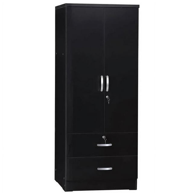 Better Home NW-108-BLK Armoire Garde-Robe en Bois à 2 Portes avec 2 Tiroirs, Noir