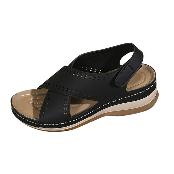 Plantar Fasciitis Walking Sandals for Women Comfortable Trendy Leather Wide Orthopedic Platform Wedge Sandals