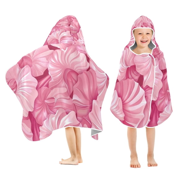 Seashells with Pink Kids Hooded Beach Towel Baby Bath Poncho Towels with Hood Absorbent 50"x23.5" for Pool Swimming