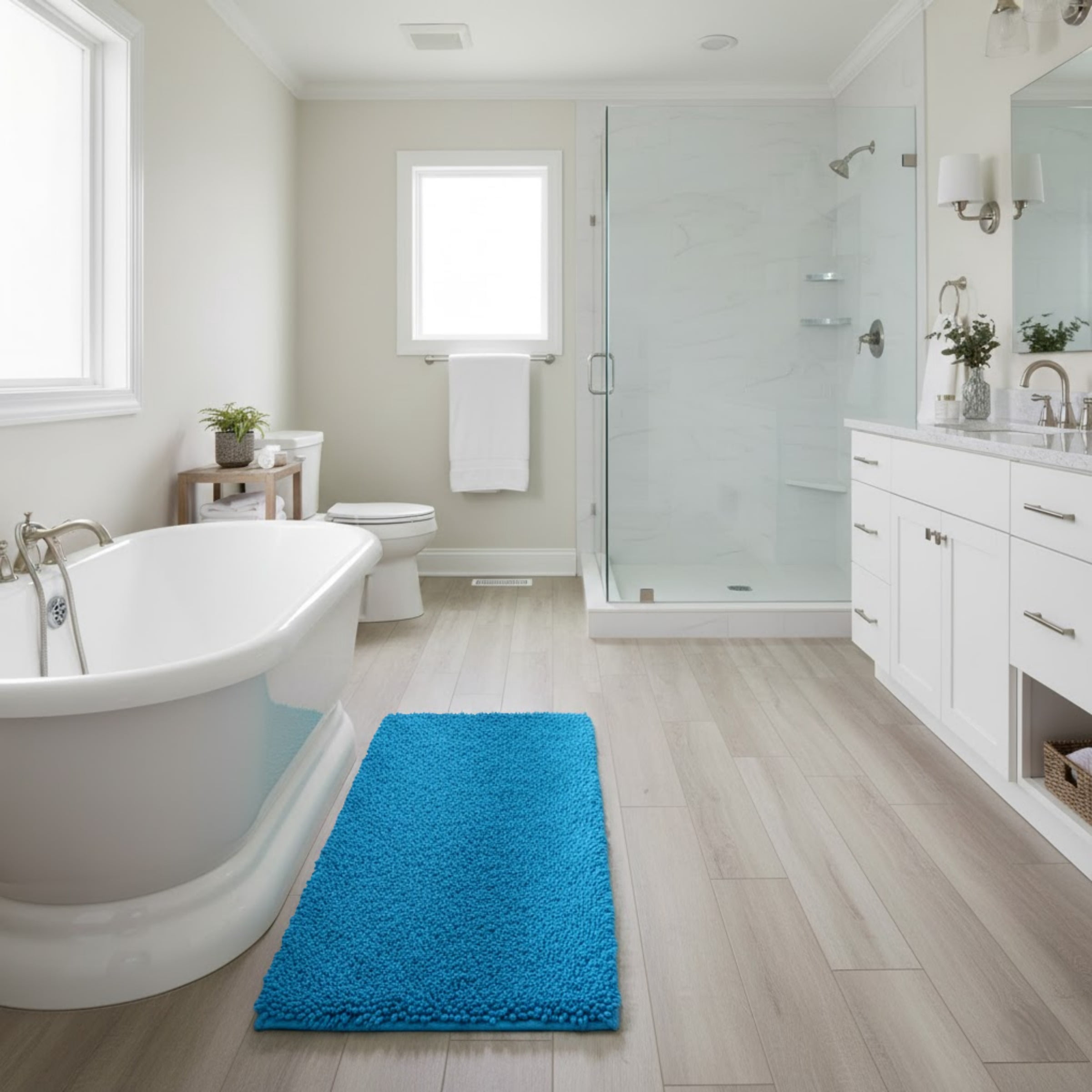 Lavish Home Memory Foam Shag Bath Mat (24x58), Blue