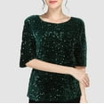thumbnail image 4 of Breezora Haut à Paillettes Scintillant pour Femmes, Col Rond Tendance, Manches 3/4, Blouse à Paillettes, Chemise Festive pour les Fêtes, Essentiel de Garde-Robe Printemps Été, Taille M, Vert, 4 of 5