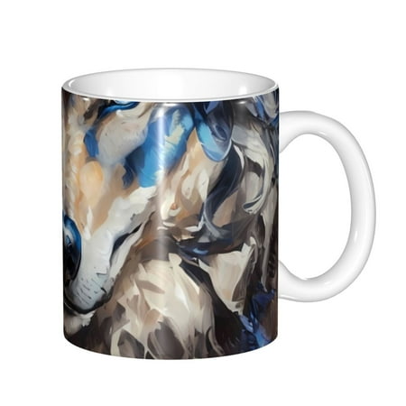 

Yiaed Vintage Blue Floral Wolf Print Ceramics Coffee Large Handle Design Extra Large Tea and Coffee Cup for Office and Home Mugs