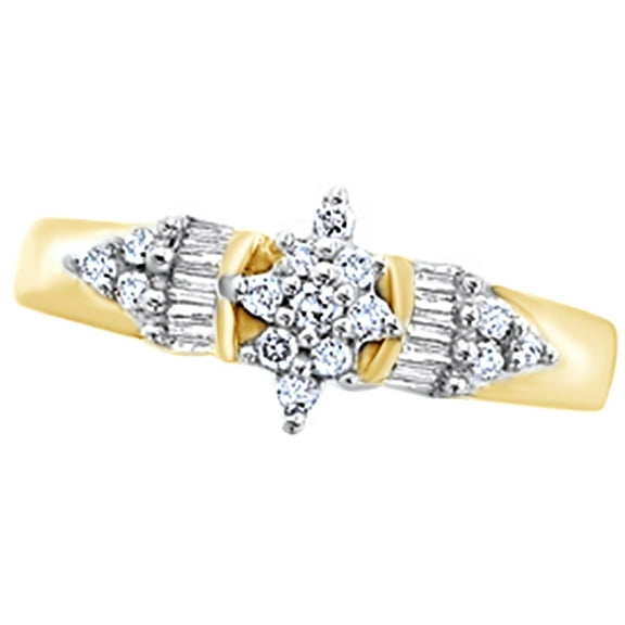 White Natural Diamond Baguette Fan Ring in 10k Yellow Gold (0.25 Cttw)
