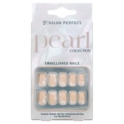 Salon Perfect Press On Nails, 168 Pearl Short Fake Nail Kit, Flower Accent Pearls, File & Nail Glue Included, 30 Nails