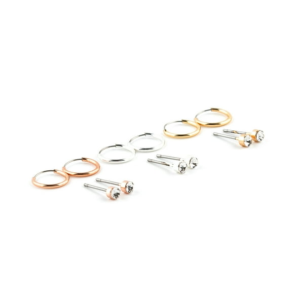 Claire's Women's Mixed Metal Crystal Stud and Hoop Earrings Set Adult Female