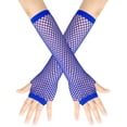thumbnail image 2 of VISALY Fishnet Gloves Fingerless Arm Sleeve Mesh Neon Gloves for Women Men 80S Party Costume Accessories Blue One Size, 2 of 3