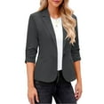 thumbnail image 2 of Wyobmus Blazers for Women Ruched 3/4 Sleeve Suit Jackets Dressy One Button Blazer Stretchy Business Casual Outfits for Work D-Dark Gray, 2 of 8