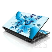 LSS 15 15.6 Inches Laptop Notebook Skin Sticker with 2 Wrist Pads - Reusable Cover Protector Vinyl Sticker Cover Decal Fits 13" - 16" - Sparkaling Blue Butterfly Pattern