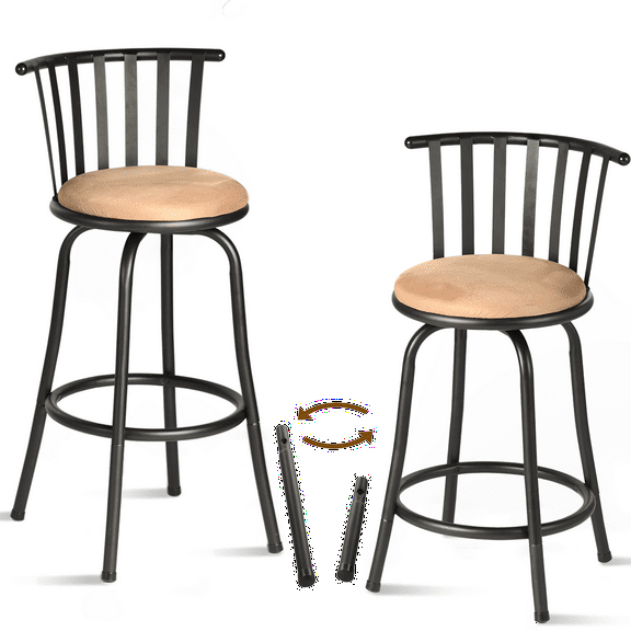 Homy Casa Adjustable Height Reception Stools Set of 2, 24" & 29" Options, Swivel Function with Cushioned Seat, Metal Frame, Brown