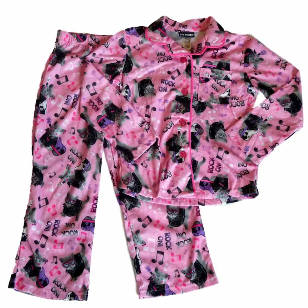 Joe Boxer Joe Boxer Girls Pink Flannel Sleepwear Set Rock On Cat